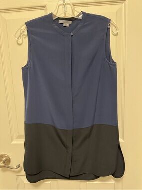 Vince Two-Tone Sleeveless Shift Blouse — Navy and Black